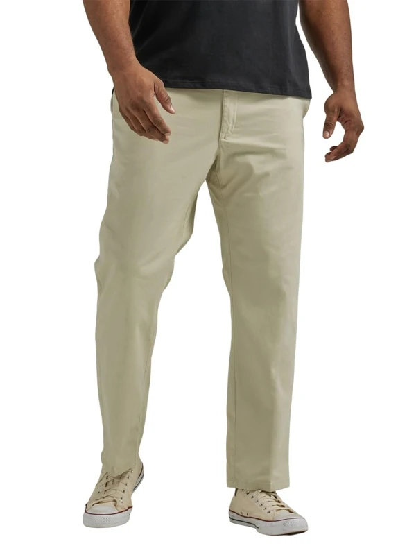 Lee Men's Big & Tall Extreme Motion Flat Front Regular Straight Pant, Stone, 44W x 29L