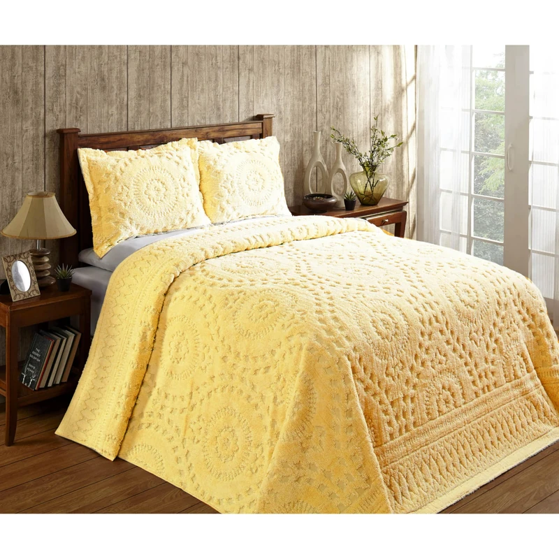 Better Trends Rio Collection is Super Soft and Light Weight in Floral Design 100% Cotton Tufted Unique Luxurious Machine Washable Tumble Dry, Queen Bedspread, Yellow - Image 1