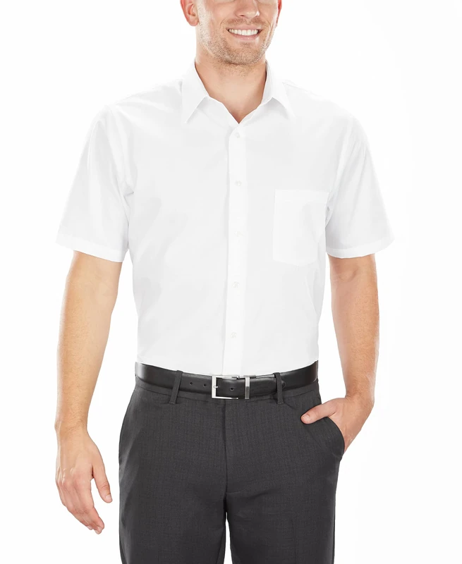 Van Heusen Men's Fit Short Sleeve Dress Shirts Poplin Solid (Big and Tall), White, 17.5" Neck