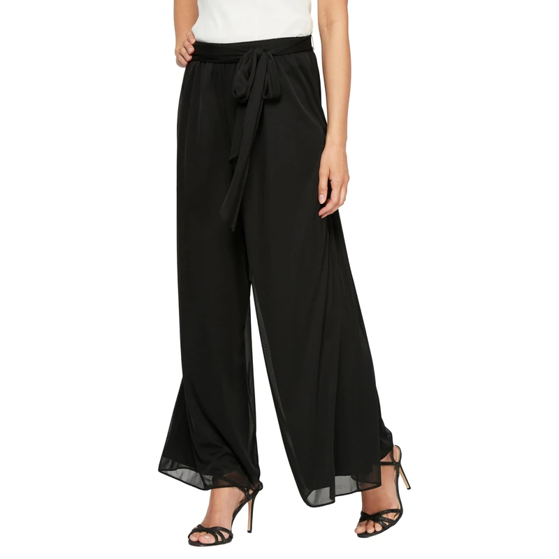 Alex Evenings Women's Wide Leg Chiffon Dress Pant for Mother of The Bride, Elegant Party Outfit (Petite and Regular Sizes), Black, S