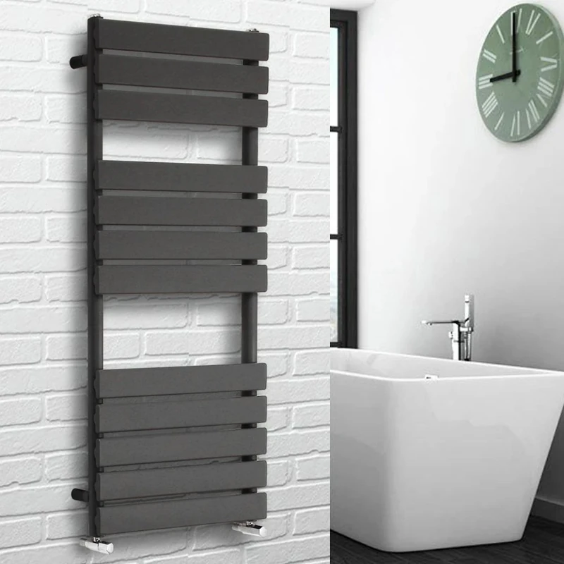 NRG 1200 x 450 mm Anthracite Bathroom Flat Panel Heated Towel Rail Ladder Radiator Central Heating Towel Warmer + One Pair of Free Angle Valves