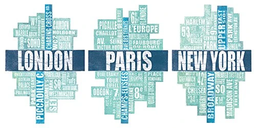 The Art Group "Barry Goodman London Paris New York Type Canvas Print, Multi-Colour, 50 x 100 x 1.3 cm