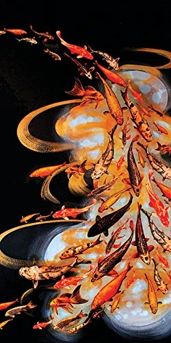 The Art Group Lily Greenwood (Koi on Black) Canvas Print, Wood, Multi-Colour, 50 x 100 x 1.3 cm