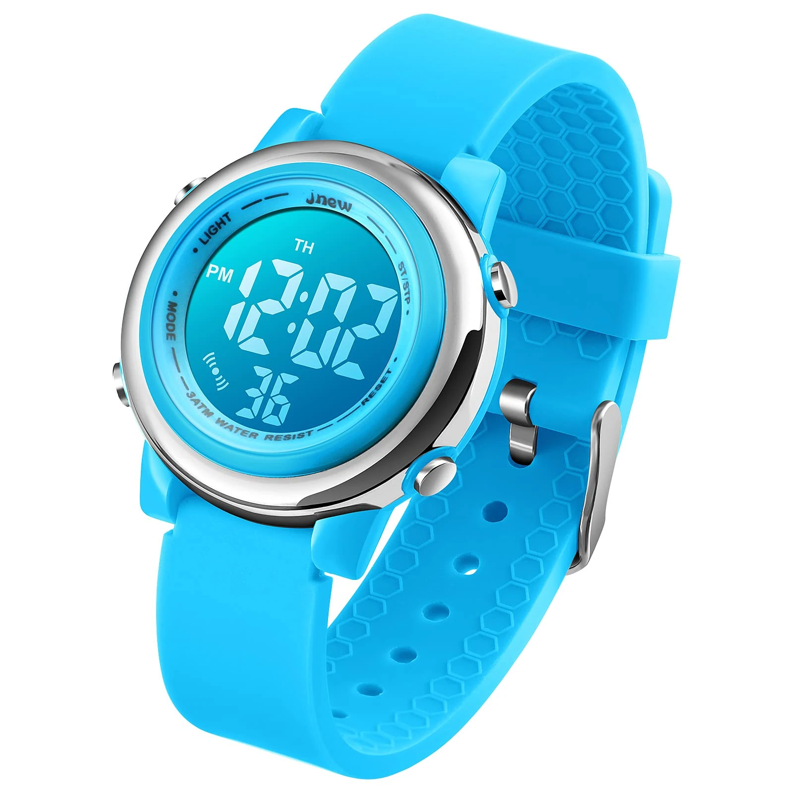 VenSten Kids Digital Sport Watch for Boys Girls, Kid Electrical Outdoor Waterproof Watches with Stopwatch Alarm 7 Color LED Luminescent for Youth Childrens - Blue