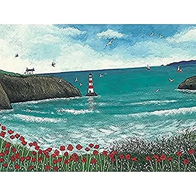 Oclean The Art Group Jo Grundy (the Lighthouse At Poppy Bay) -Canvas Print 60 x 80cm, Wood, Multicolour, 60 x 80 x 1.3 cm