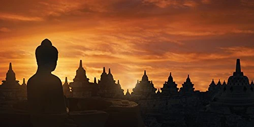 The Art Group Golden Silhouette, Indonesia-Canvas Print 50 X 100cm, Wood, Multi-Colour, 50 x 100 x 1.3 cm
