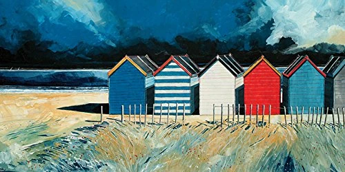 The Art Group "Stuart Roy Beach Huts and Beach II Canvas Print, Multi-Colour, 50 x 100 x 1.3 cm
