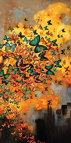 The Art Group Lily Greenwood (Butterflies on Ochres & Greys) Canvas Print, Wood, Multi-Colour, 50 x 100 x 1.3 cm