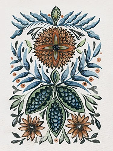 The Art Group Amanda Colville (Folk Floral III) -Canvas Print 60 x 80cm, Wood, Multicolour, 60 x 80 x 1.3 cm