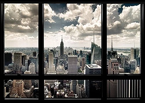 Pyramid International "New York Window Canvas Print, Cotton, Multi-Colour, 1.80 x 85.00 x 120.00 cm