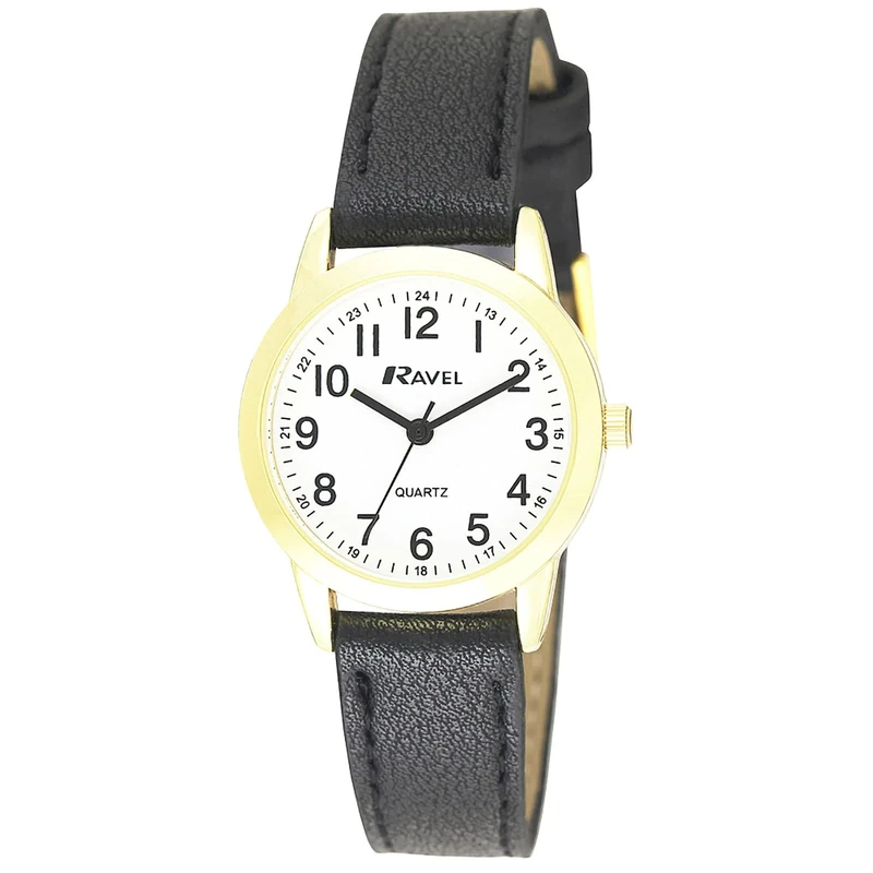 Ravel - Womens Everyday Quartz Watch with Dotted Minute Track (27mm case) - R0132.22.2 - Black/Gold Tone Tone