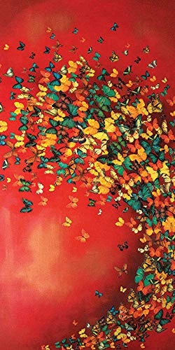 The Art Group Lily Greenwood (Butterflies on Crimson) Canvas Print, Wood, Multi-Colour, 50 x 100 x 1.3 cm