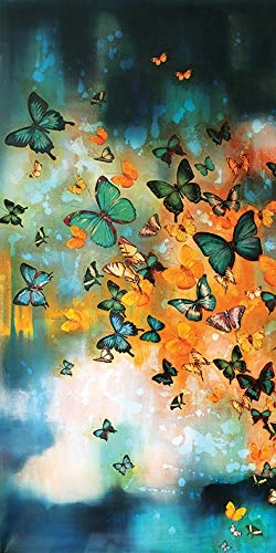 Art Group WDC93255 The Lily Greenwood (Butterflies on Prussian Blue) -Canvas Print 50 x 100cm, Wood, Multi-Colour, 50 x 100 x 1.3 cm