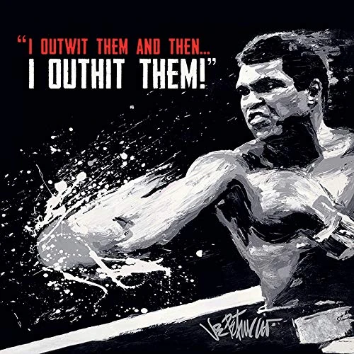 Pyramid International Muhammad Ali Outwit Outhit Canvas Print, Cotton, Multicolour, 85 x 85 x 1.3 cm