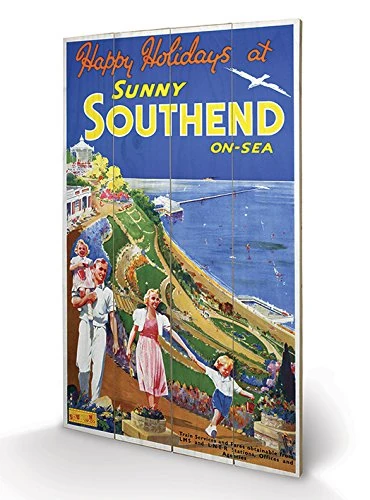 Pyramid International Southend-on-Sea (Happy Holidays) Wood Print, Multi-Colour, 45 x 76 x 1.3 cm