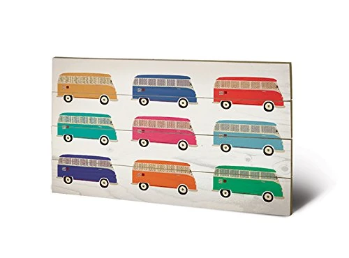 Pyramid International VW (Camper Vans Pop Art) Wood Print, Multi-Colour, 45 x 76 x 1.3 cm