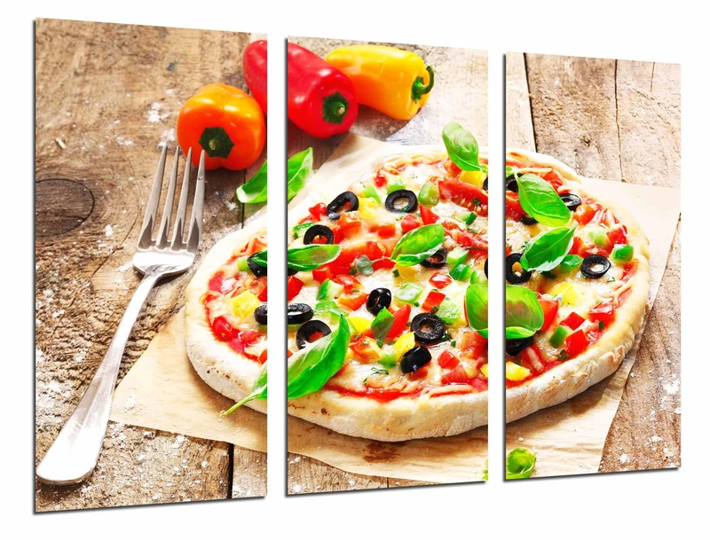 Multi Wood Printings Art Print Box Framed Picture Wall Hanging - Italian Restaurant Pizzeria, Pizza Wood Background, (Total Size: 38,2" x 24,4"), Framed and Ready to Hang - ref. 26905