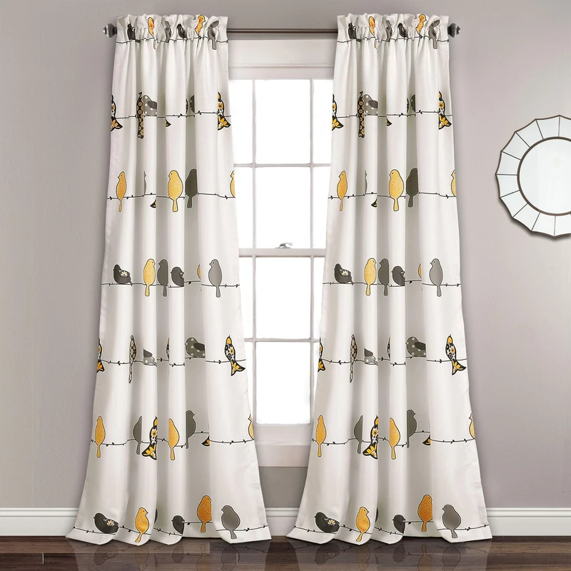 Lush Decor Room Darkening Window Curtain Panel Pair, Yellow & Gray, 84" x 52"