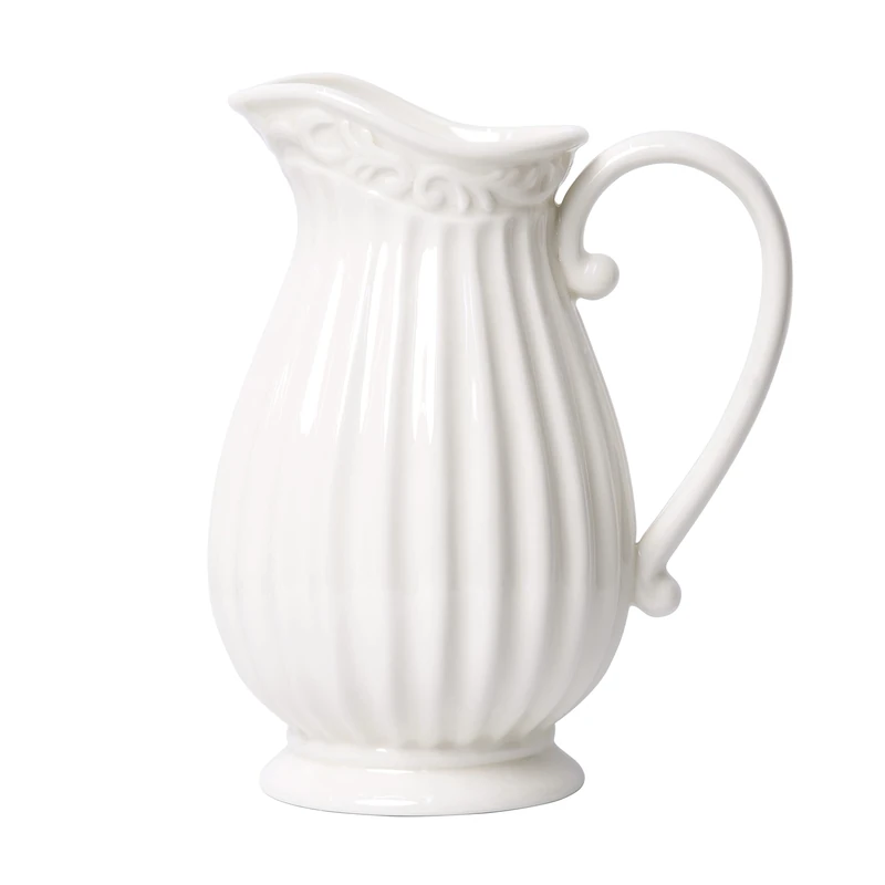 10 Inch White Ceramic Pitcher Vase for, Home Décor, Fresh Bouquets with Design Box Packaged - Image 1