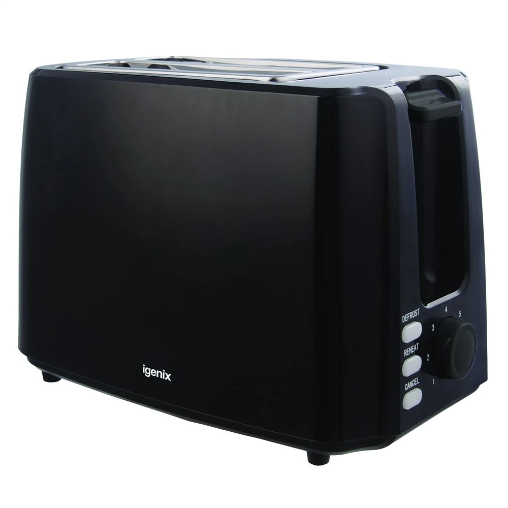 Igenix IG3012 2 Slice Toaster, Deep Slots and Adjustable Browning Control, Removable Crumb Tray for Easy Cleaning, Defrost and Reheat Function, 750 W, Black