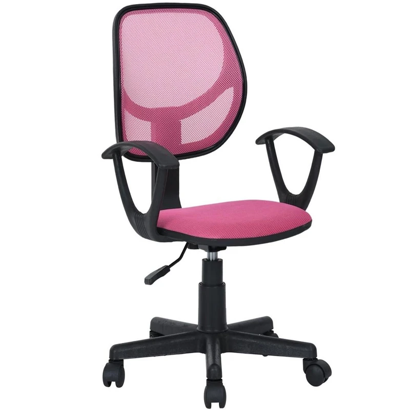 BAKAJI Office Swivel Chair Height Adjustable Chair with Wheels and Arms Bedroom Office Desk Ergonomic Backrest Breathable Mesh Padded Seat (Pink) - Image 1