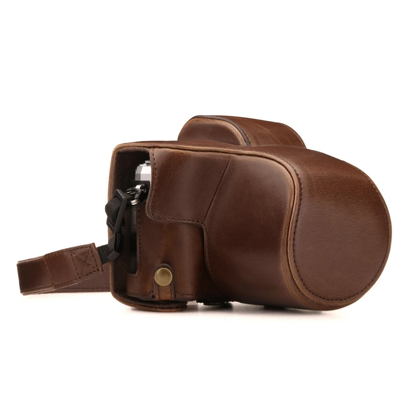 MegaGear MG1346 Ever Ready Leather Case and Strap with Battery Access for Olympus OM-D E-M10 Mark III Camera - Dark Brown