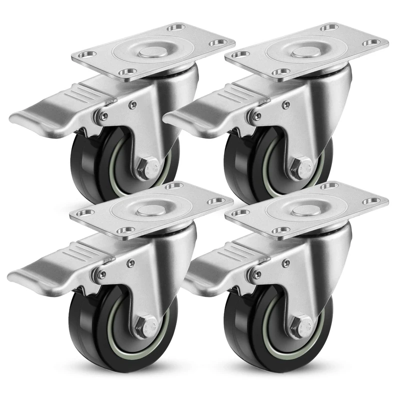 Meditool 4 Pivoting Wheels,75mm 400kg,Furniture Wheels,Swivel Furniture Wheels with Brake, with Mounting Plate,(Black)