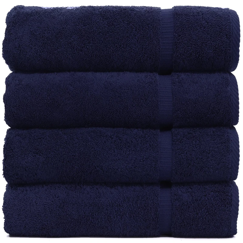 Luxury Hotel & Spa Collection Highly Absorbent, Quick Dry 100% Turkish Cotton 700 GSM, Eco Friendly Towel, for Bathroom Dobby Border Soft Bath Towel Set 27 X 54 -Navy Blue, Bath Towels - Set of 4