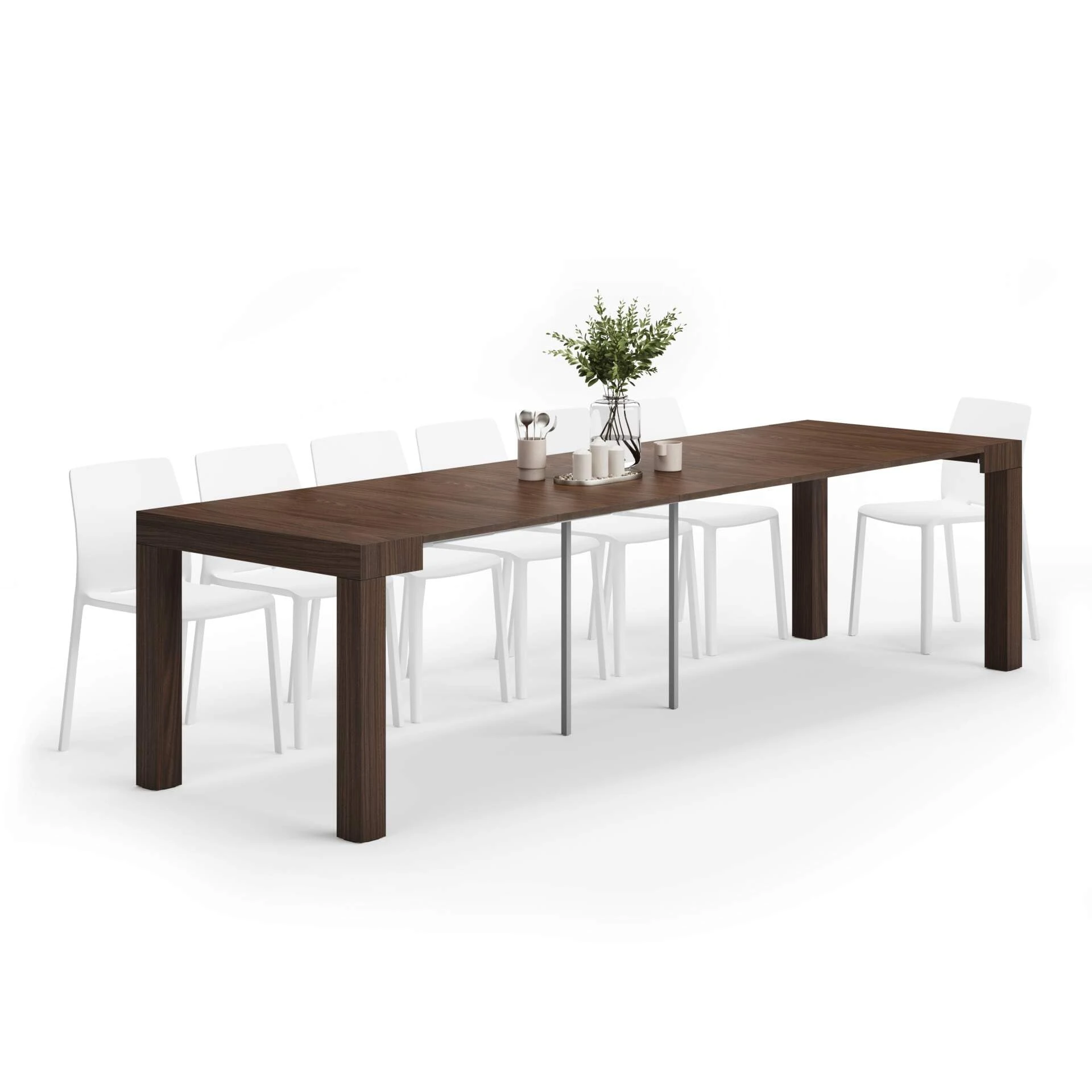 Mobili Fiver, First, Extendable Console Table, 45(305) x90 cm, Canaletto Walnut, Made In Italy