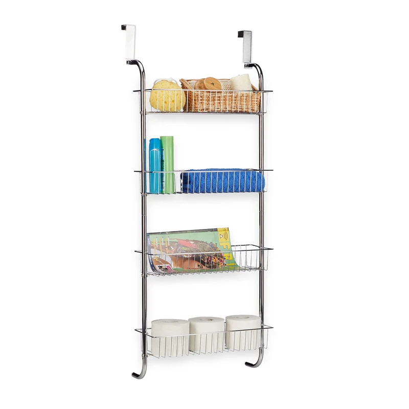 Relaxdays Hanging Chrome Rack, Wall-Mounted Bathroom Shelf, Metal Bathroom Rack, Door Rack Kitchen, HWD: 112x45x23 cm, Silver