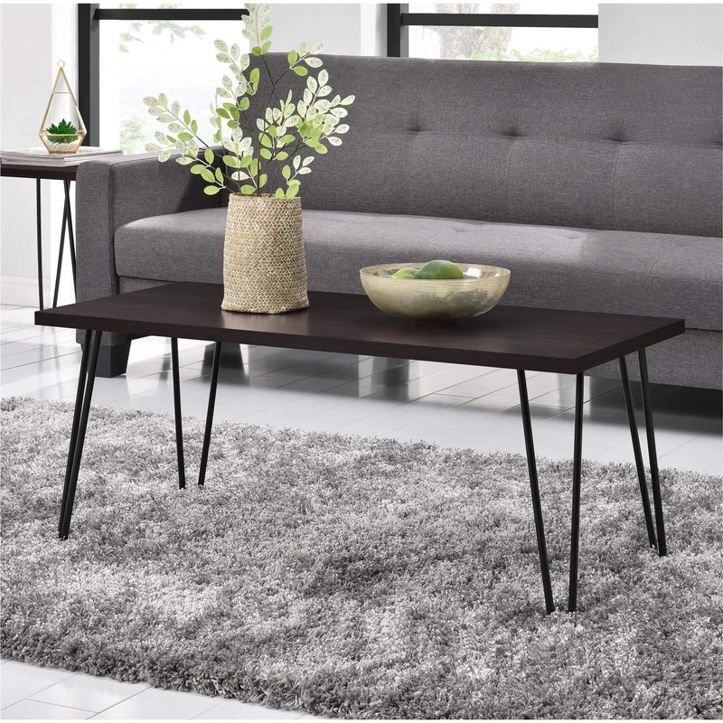 Ameriwood Home Owen Retro Coffee Table, in Brown, 42.7cm (H) x 106.6cm (W) x 49.51cm (D) - Image 1
