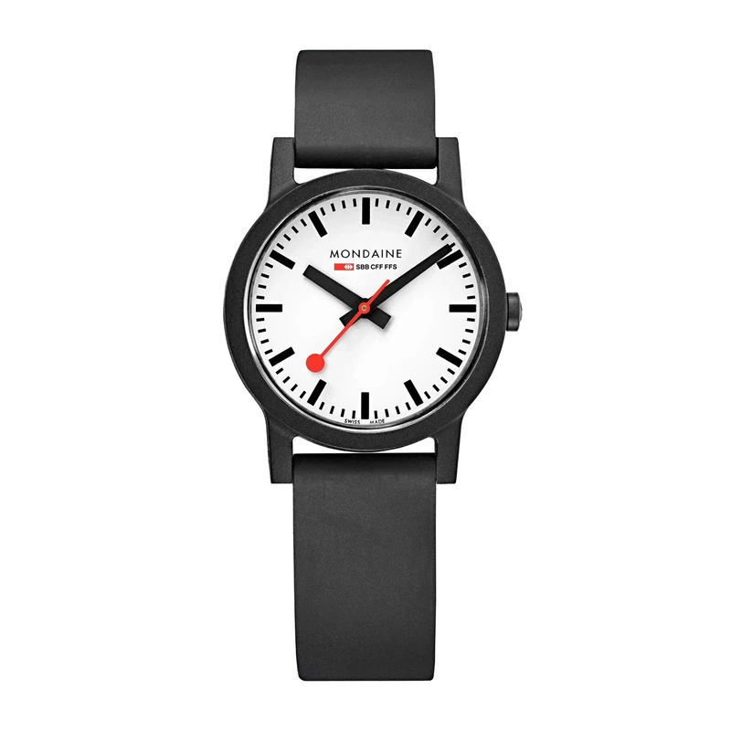 Mondaine - Essence MS1.32110.RB Womens Watch 32mm - Official Swiss Railways Wrist Watch Black Renewable Material Strap - 30m Water Resistant Sustainable - Watches for Men and Women
