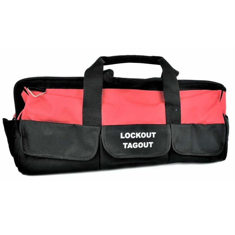 Lockout Tagout Heavy-Duty Tool Bag 24" - Metal Frame Opening - Padded Base, Plastic Feet, Detachable Shoulder Strap - Industrial LOTO Storage Bag