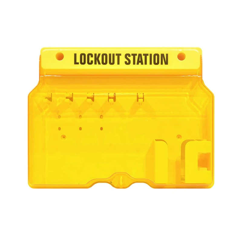 Lockout Tagout Station Board Only - Yellow Plastic LOTO Station with Lockable Cover - Wall Mounted Safety Equipment Storage for Tags & Lockout Devices