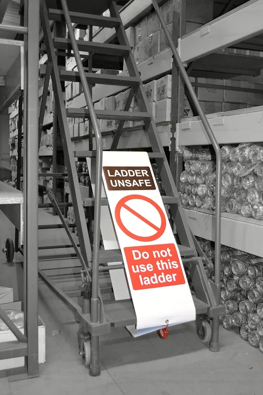 Ladders & Steps Lockout Tagout - Heavy Duty Woven PVC with Reinforced Eyelet for Padlock | Prevent Access to Unsafe Ladders & Platforms | Waterproof & Tear-Resistant