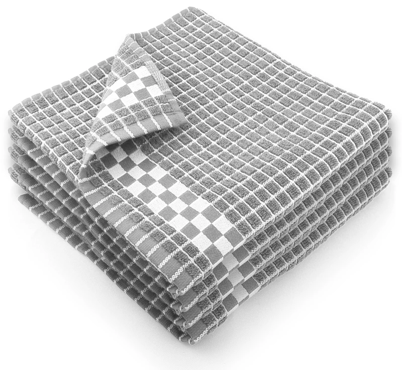Fecido Classic Dark Kitchen Tea Towels - Absorbent 100% Cotton Long Lasting Durability European Made Tea Towels - Set of 4, Silver Gray