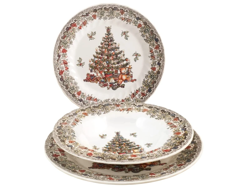 Churchill Season Greetings Stone Ware 18-Piece Dinner Set, Ivory White