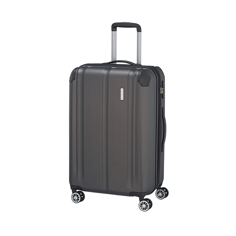 travelite Hard Shell Suitcase Medium, Expandable, 4 Wheels, City, Trolley with Scratch-Resistant Surface, TSA Lock, Expansion fold, 68 cm, 78-86 l