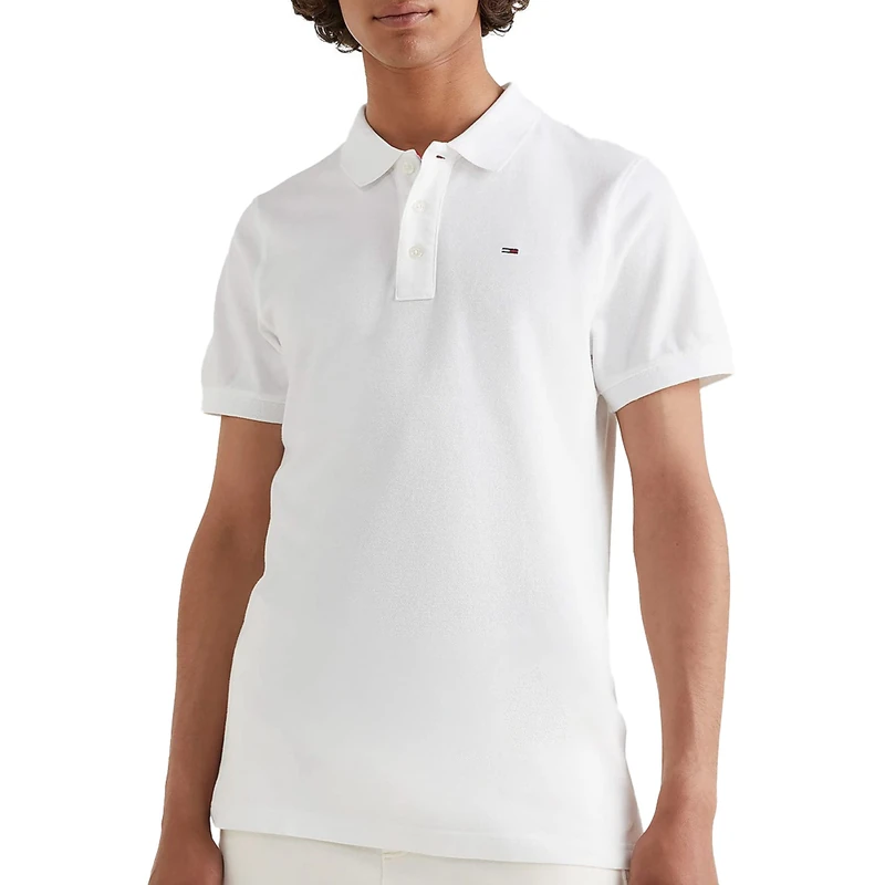 Tommy Jeans Men's Original Fine Pique Polo Shirt, White (Classic White 100), XS UK