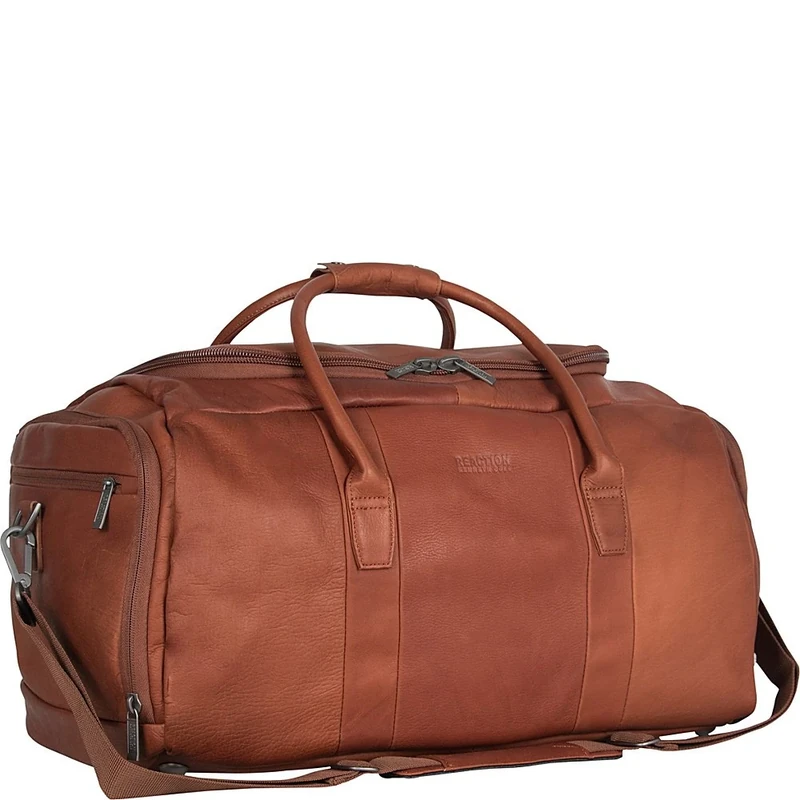 Kenneth Cole Reaction Unisex-Adult Colombian Leather Carry Bag, Cognac, 20-Inch Top Load Duffel (W/Shoe Compartment)