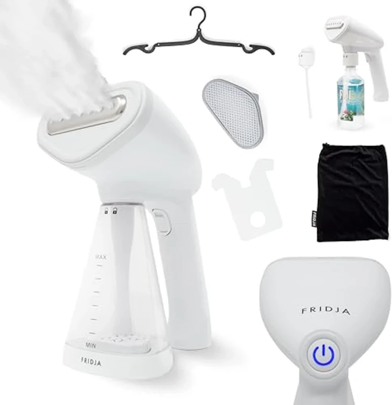 Fridja f10 Handheld Clothes Steamer - Upgraded 1500W Garment Steamer with Heated Panel and 30g/min Steam Output, 260ml Water Tank, Ready in 45 Seconds, for Home, Office & Travel, f10 Black