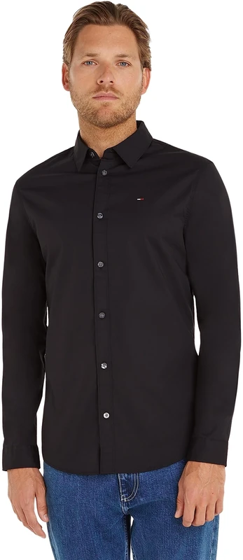 Tommy Jeans Men's Tjm Original Stretch Shirt Dm0dm04405 L/S Shirts / Woven Tops, Black (Tommy Black 078), S