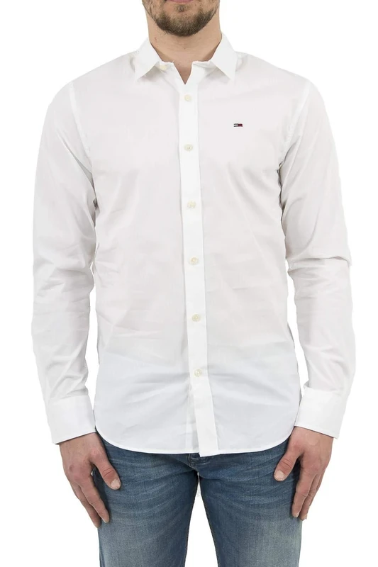 Tommy Jeans Men's Tjm Original Stretch Shirt Dm0dm04405 L/S Shirts / Woven Tops, White (Classic White 100), L