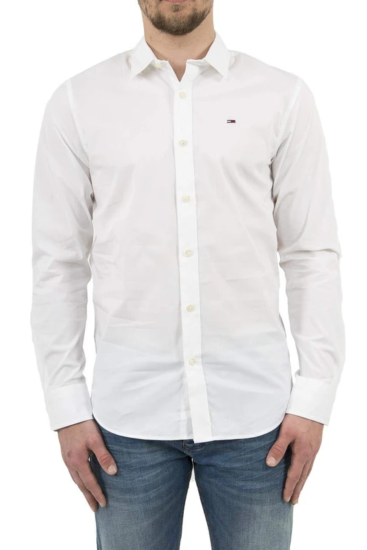 Tommy Jeans Men's Tjm Original Stretch Shirt Dm0dm04405 L/S Shirts / Woven Tops, White (Classic White 100), S