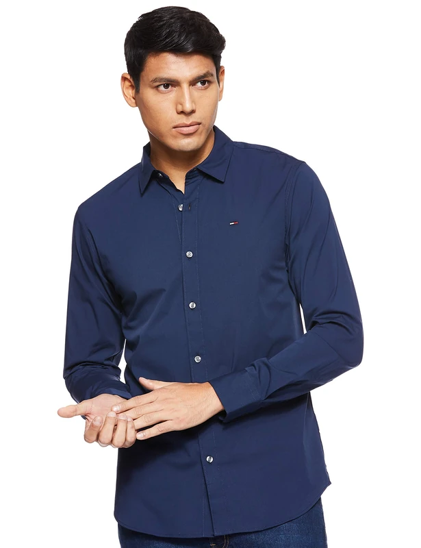 Tommy Jeans Men's Tjm Original Stretch Shirt Dm0dm04405 L/S Shirts / Woven Tops, Blue (Black Iris 002), XL