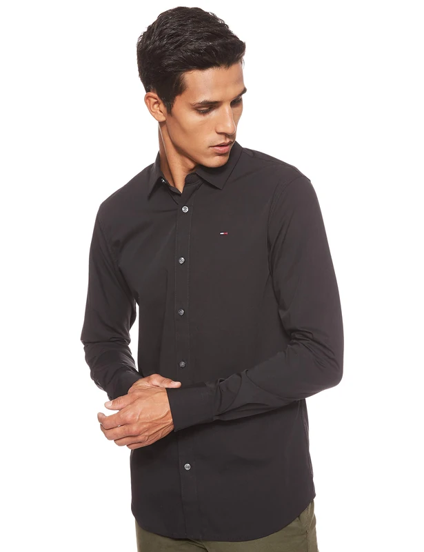 Tommy Jeans Men's Tjm Original Stretch Shirt Dm0dm04405 L/S Shirts / Woven Tops, Black (Tommy Black 078), M