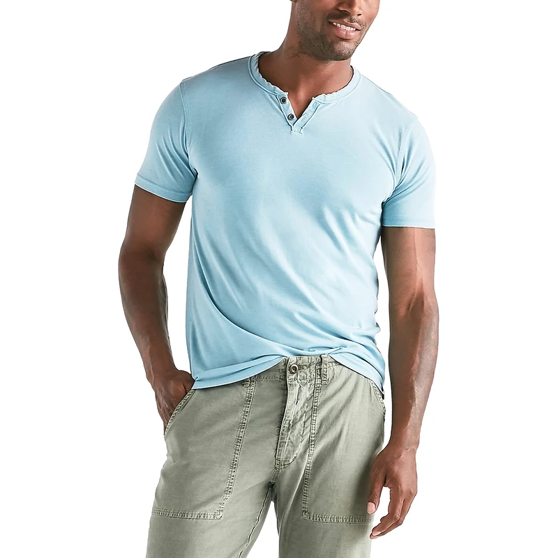 Lucky Brand Men's Venice Burnout Notch Neck Tee Shirt T, Delphinium Blue, Large
