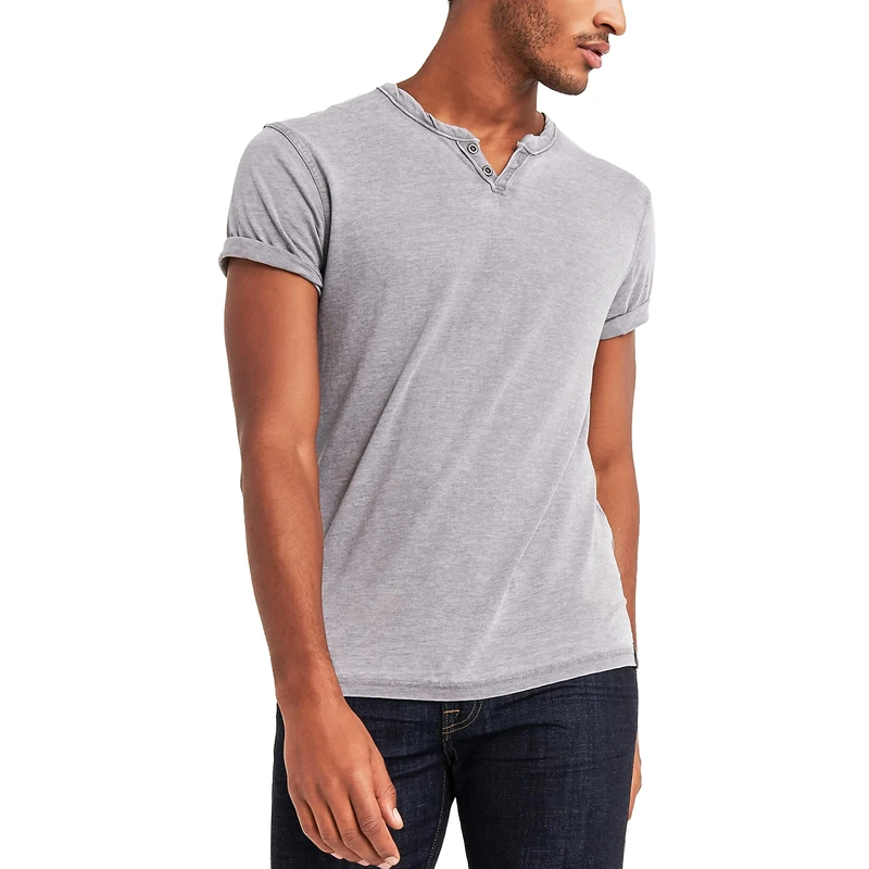 Lucky Brand Men's Venice Burnout Notch Neck Tee Shirt T, Frost Grey, Large