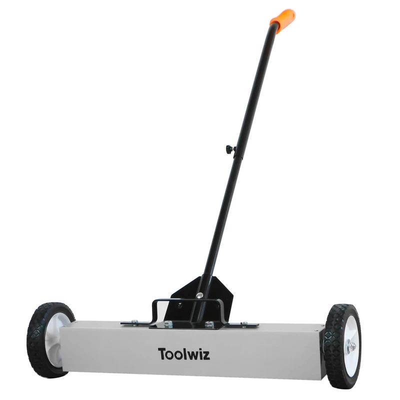 Toolwiz Magnetic Pick Up Sweeper with Wheels 60.96cm/24 inch Large Magnet Pickup Lawn Sweeper Roofing Tools, 14.96kg/33Lbs Yard Tools with Telescoping Holder and Quick Release Latch Heavy Duty