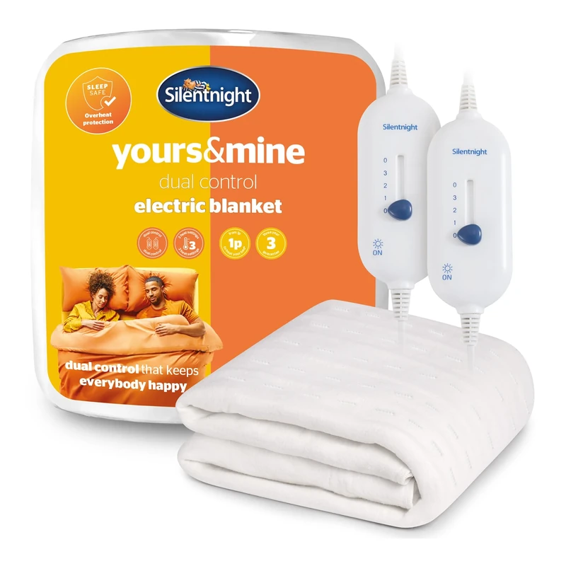 Silentnight Dual Control Electric Blanket Double - Heated Electric Underblanket Bed Warmer Sheet with 3 Heat Settings, Easy Fit Straps, Split Controls and Machine Washable - Double 150x137cm (60"x54")
